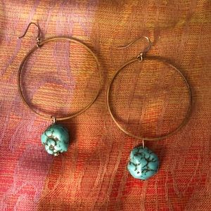 Turquoise Crystal Gold Circle Earrings